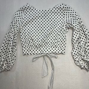 Sans Souci Polka Dot Crop Top Tie Back Puff Sleeve Small